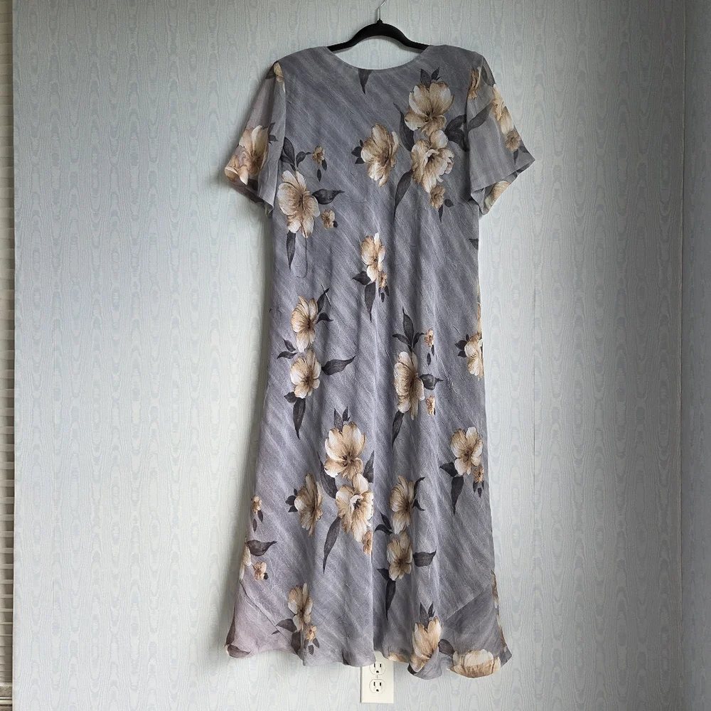 Vintage Y2K Tracy Richards 16P Floral Bias Cut Midi Dress Blue Gray Fairy Grunge